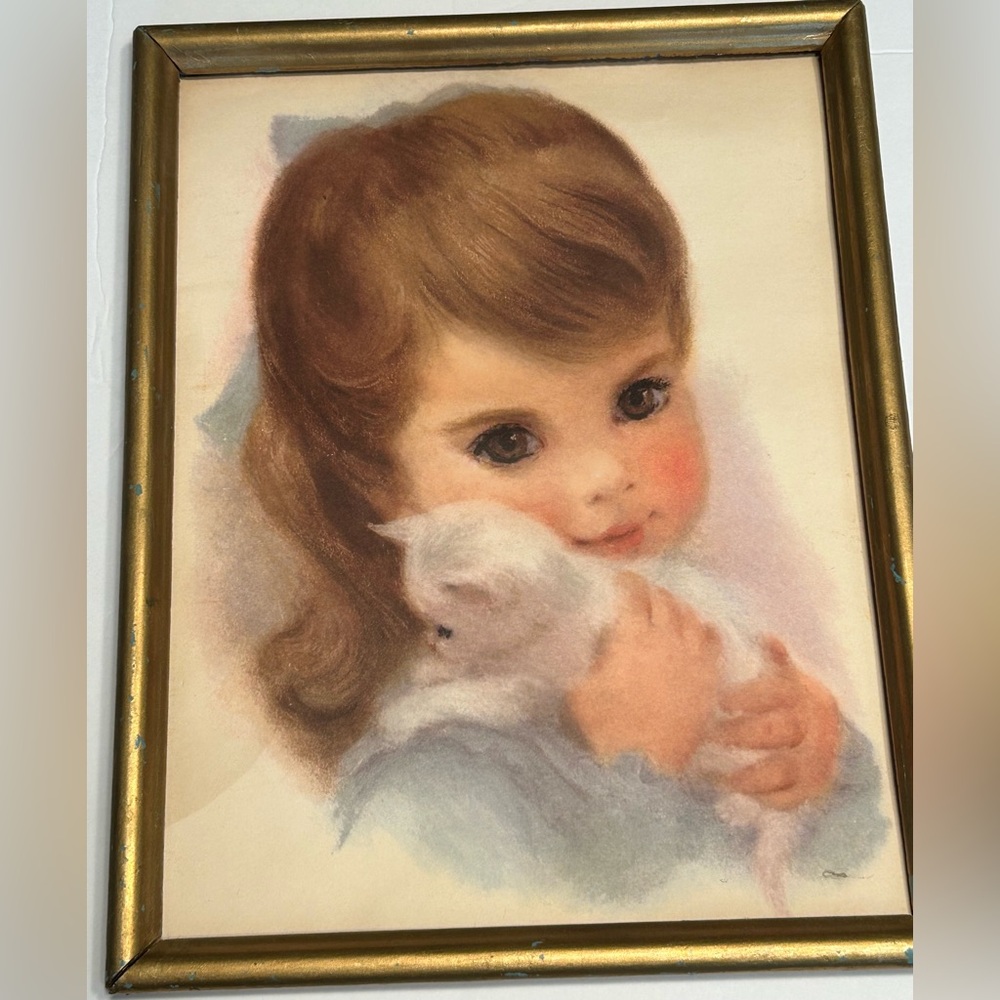 Charmin Framed Print Girl with Kitten Vintage Marketing Advertising 14”x11”